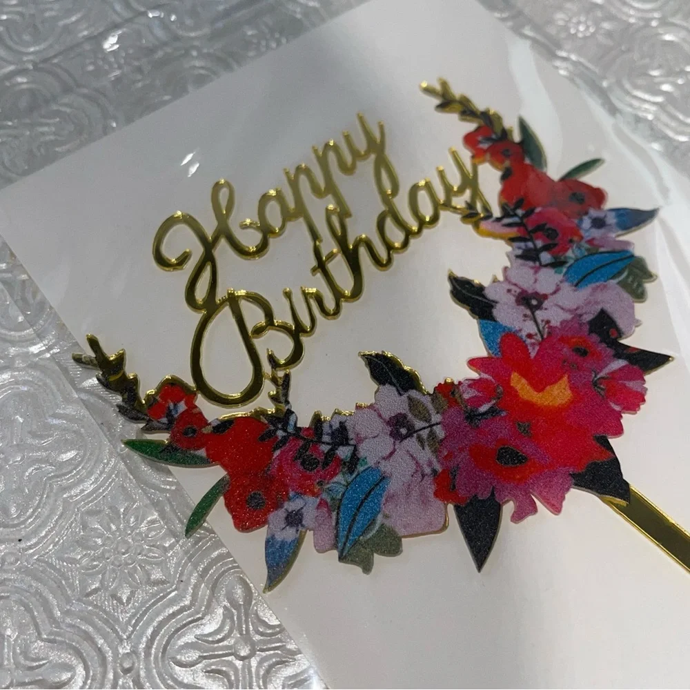 Cake Topper | Birthday Cake | Birthday Cake Topper - New- Happy Birthday- Floral